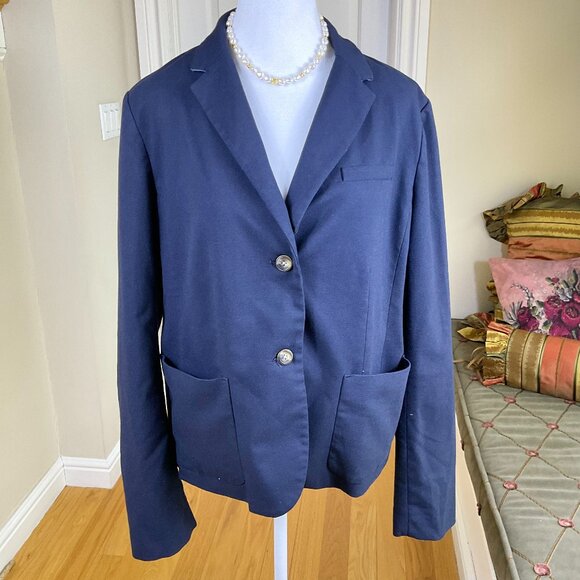 Gap Blazer Academy Navy Blue Gray Flannel Accent Single Breasted Pockets (16) - Picture 1 of 8